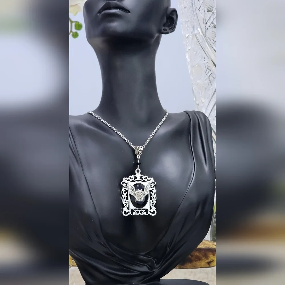 Silver and Black Pendant Necklace Unisex